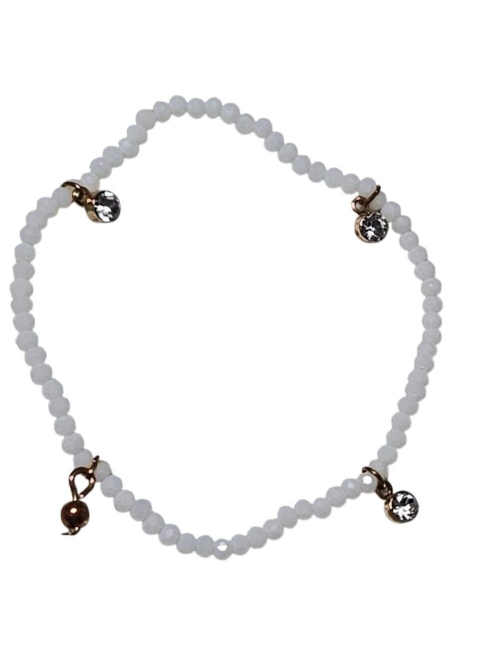 Delicate Beaded Crystal Charm Bracelet White Seed Beads MInimalist Jewelry